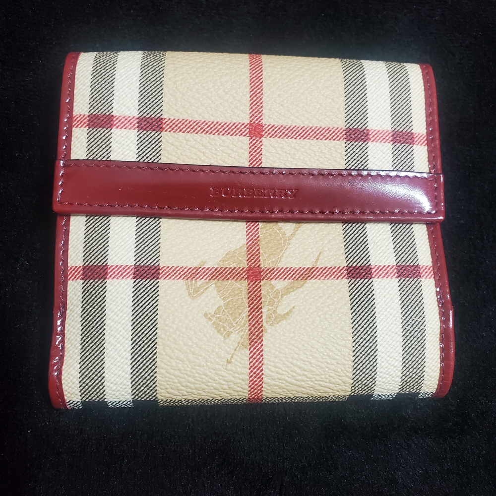 Burberry Nova Check wallet with red leather accents